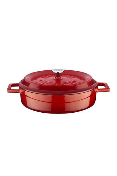Lava Red Cast Round Flat Pot 28 cm