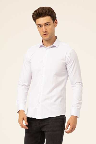 SÜVARİ Cămașă albă pentru bărbați cu model Dobby, slim fit