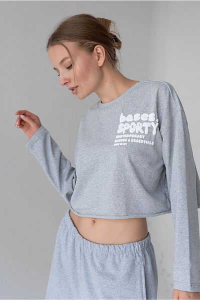 Bases Γυναικείο μακρυμάνικο φούτερ Grimelange Crew Neck Crop Puff με στάμπα