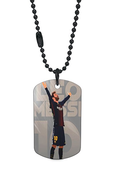 Zeron Tasarım Lionel Messi Baskılı Siyah Renk Künye / Kolye Dft4495
