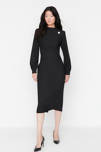 Trendyol Collection Detailní tkané šaty s límečkem Midi TWOAW23EL00906