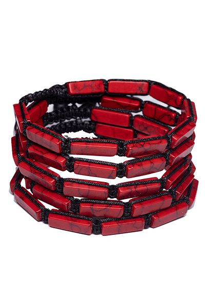 Tesbih Atölyesi Certified Rectangular Cut Red Howlite Stone Natural Stone Bracelet