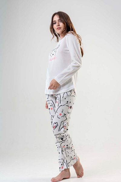 VİENETTA Set de pijamale cu mânecă lungă din lână albă -203029-0353