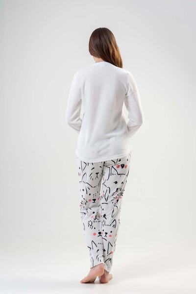 VİENETTA Set pijamale pentru femei cu mânecă lungă din lână albă - 203029-0353