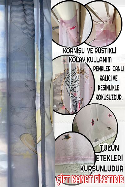 Bebişim Halı Yellow Red Children's Room Tulle Curtain