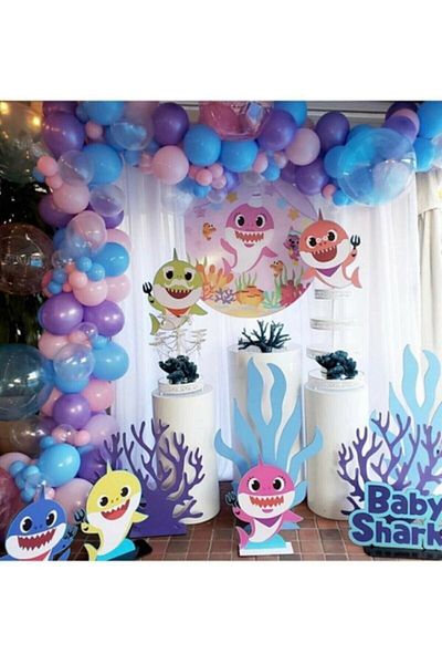 Party City 50's Purple-pink-blue-transparent Baby Shark Themed Balloon Concept And Balloon Chain