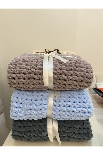 Mihrice /puffy El Örgüsü Bebek Battaniyesi Bebe Mavisi