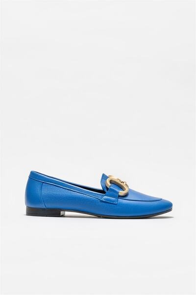 Elle Shoes Mavi Deri Kadın Loafer