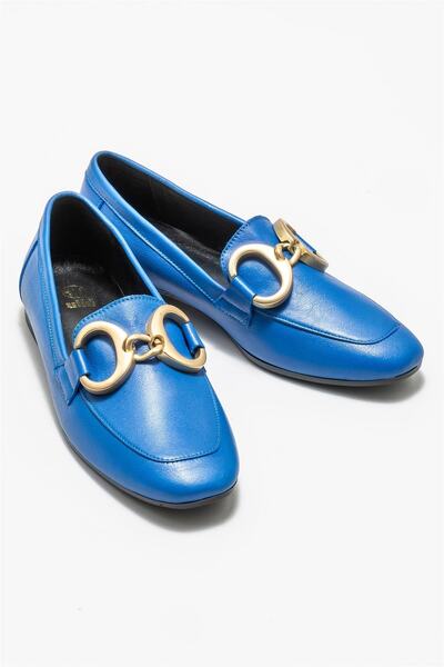 Elle Shoes Mavi Deri Kadın Loafer