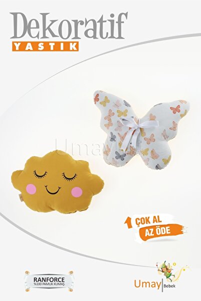 Umaybebek Bebek Çocuk Odası Dekoratif Yastık, Kelebek Yastık, Bulut Yastık, D...