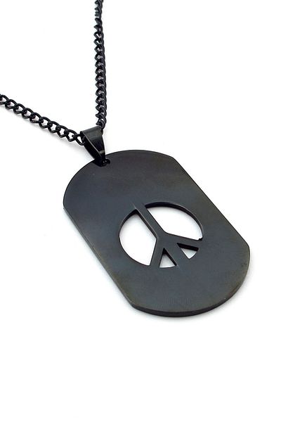 Solfera Black Imprint Type Peace Icon Peace Steel Necklace Q0240