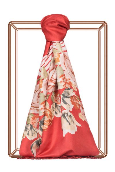ipekevi Red Rose Basket Patterned Silk Shawl