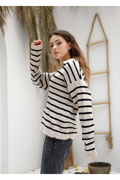 The All Brands Polo Neck Striped Sweater