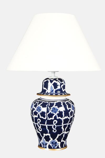 Qdec Bleu Blanc Şah Vazo Abajur Mavi Yaldız K.beyaz