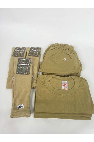 ŞİMŞEKOĞLU 3-Piece Novice Waisted Military Undershirt Frost Socks Set for Winter
