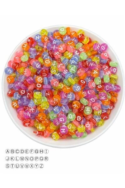 Hedef Bijuteri 100 gr 4x7mm Karışık Renkli Şeffaf Yassı Harf Boncuk,basık Ova...