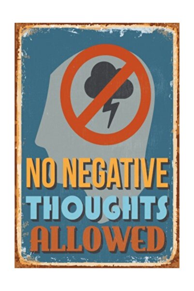 Hayat Poster الأفكار السلبية ممنوعة ملصق خشبي عتيق عتيق