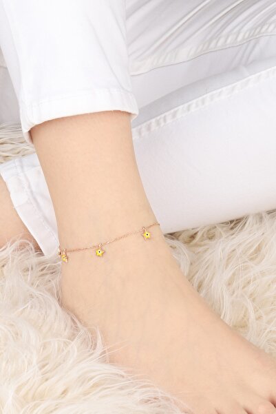 Lia Berto Kadın Rose Sarı Gözlü Mineli Yıldızlar 925 Ayar Gümüş Halhal