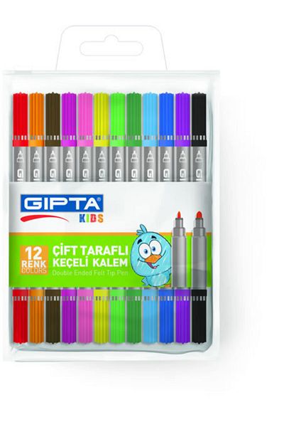 Gıpta Double Sided Felt Tip Pen 12 Colors with PVC Bag K4051
