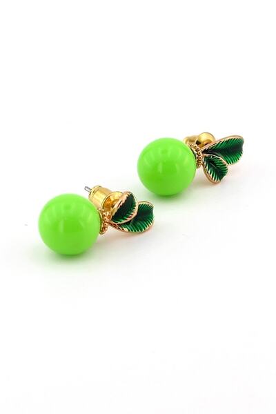 Solfera Tasarım Yeşil Elma Apple Kadın Küpe Ex019