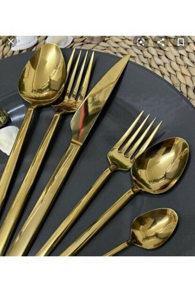 SILA Elite Full Shiny Gold 30 Pieces 6 Person Cutlery Set