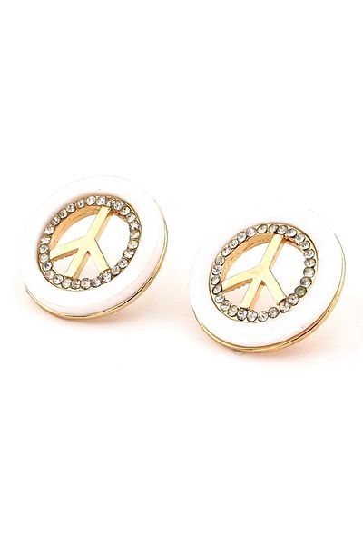 Solfera White Round Peace Symbol Peace Women's Earrings Ex038