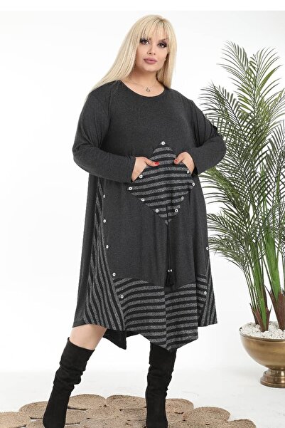 Kheos Φούστα με κομμένη τετράγωνη τσέπη Ασύμμετρο και μπλοκ μακρυμάνικο φόρεμα