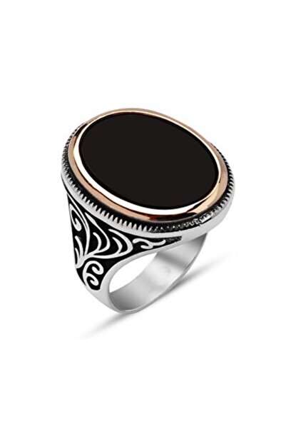 ALYANSEVİM Gümüş Oval Oniks Taşlı Erkek Yüzük