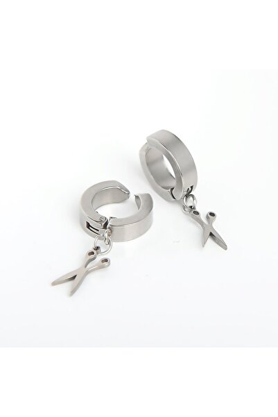 idolavm Makaslı Sıkıştırmalı Erkek Küpe Çelik Takı Aksesuar P24 T5