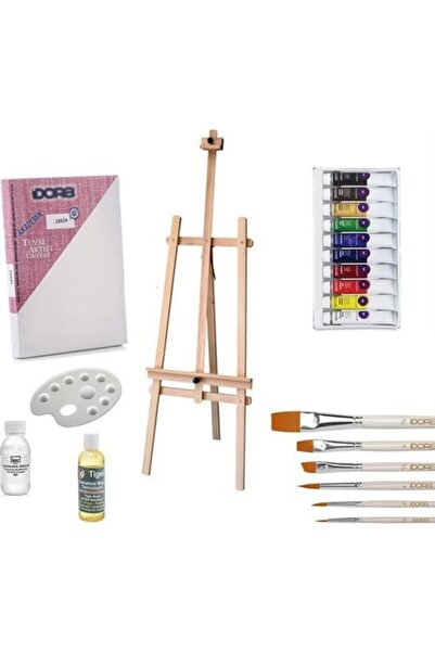 Genel Markalar Yağlı Boya Başlangıç Seti Ahşap Şövale 175 Cm Boyanabilir Vern...