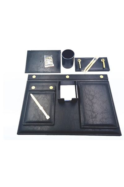 Gürpaş Faux Leather Desk Mat Set 9 Pieces with Pen Black 455