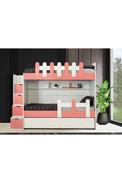 Güven Mobilya Pembe Okyanus 3 Yataklı Ranza