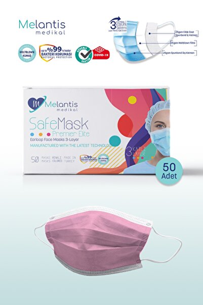 Melantis Medikal Meltblownlu + Tip 2r 3 Katlı Telli Cerrahi Maske 50 Adet Şek...