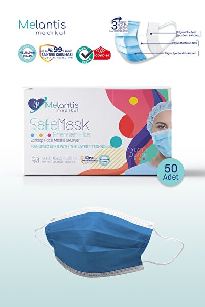 Melantis Medikal Meltblownlu + Tip 2r 3 Katlı Telli Cerrahi Maske 1 Kutu 50 A...
