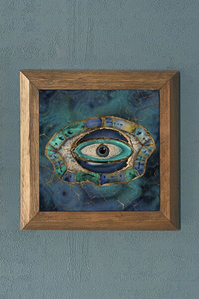 Oscar Stone Decor Nazar Göz Masif Çerçeveli Taş Tablo-wall Decor- 28x28 Cm