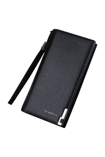 HENGSHENG Leather Long Men's Men's Folding Zippered Wallet - Card Holder