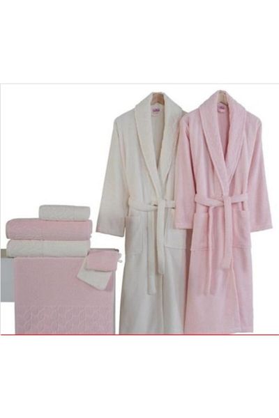 Nurpak Σετ οικογενειακό μπουρνούζι Hazal Jacquard Partial Velvet 8 Piece
