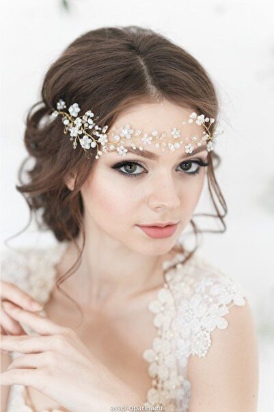 bbays new ternd Gelin Taci Gelin Saç Aksesuarı Çiçekli Mat Kristal Taş Dore Tel