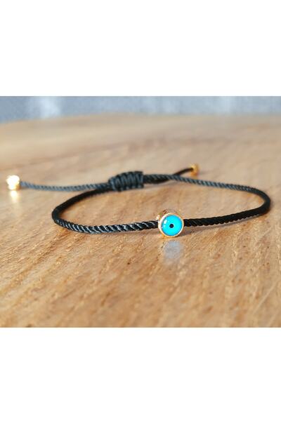 Qirpi Evil Eye Bead Rope Bracelet Unisex Black Color 24 Cm