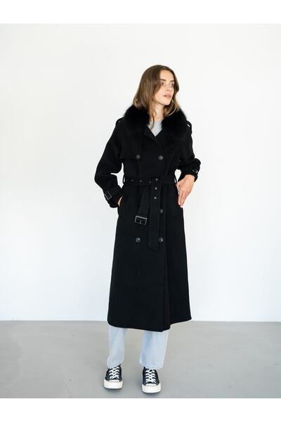 nero leather fur Kadın Siyah Leather Trençkot