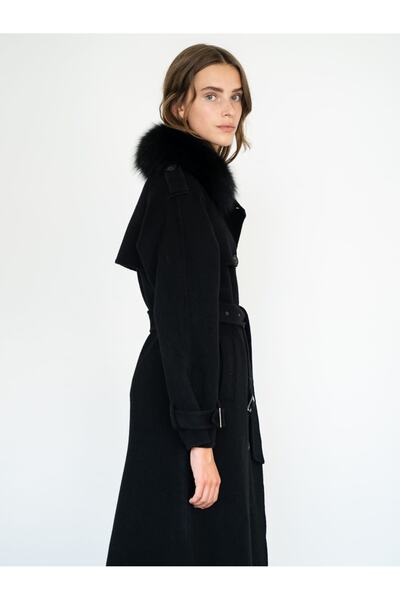 nero leather fur Kadın Siyah Leather Trençkot