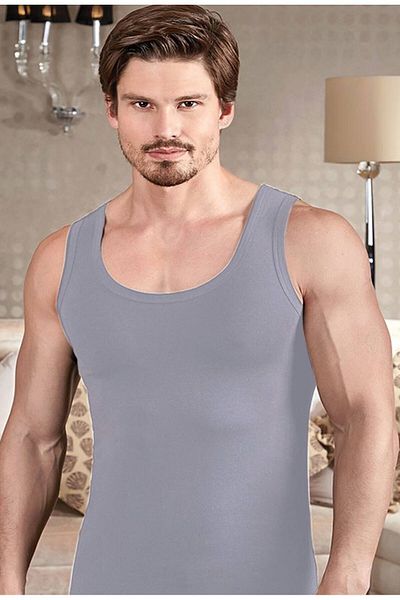 Berrak Men's Gray Classic Cotton Strap Tank Top 1022 Pack of 6