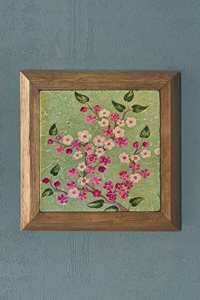 Oscar Stone Decor Ebru Desenli Masif Çerçeveli Taş Tablo 28x28 cm