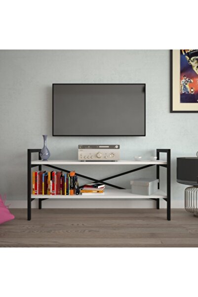 EraHome 2 Raflı Metal Tv Ünitesi Beyaz