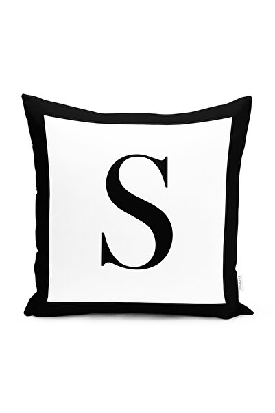 Realhomes Husă de pernă cu litera S alb-negru cu design special imprimată dig...