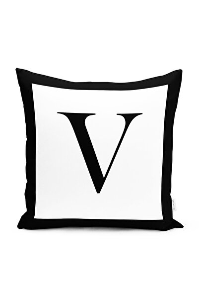 Realhomes Husă de pernă alb-negru cu litere V cu design special, imprimată di...
