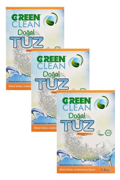 U Green Clean ملح طبيعي لغسالة الأطباق العضوية 1.5 كجم، مجموعة من 3 قطع