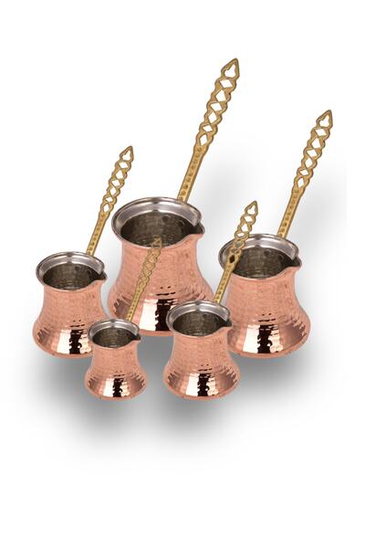 Generic Brand Set of 5 Small Copper Kervan Coffee Pot - 1-2-3-4-5 No Fine Mac...