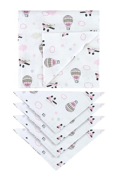 Evim Home 100% Organic Cotton Muslin Baby Blanket + 4-Piece Mouth Diaper