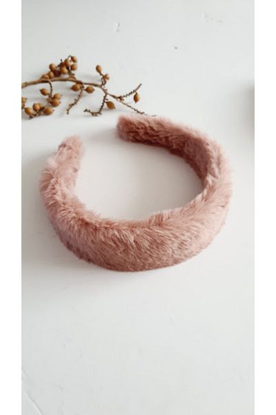 PETEK AKSESUAR Plush Furry Crown Hair Band Powder